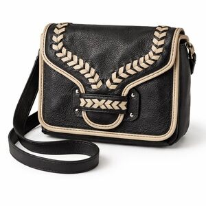 orYANY Black & Cream Leather Crossbody Bag Whipstitch Trim Designer Boho Purse